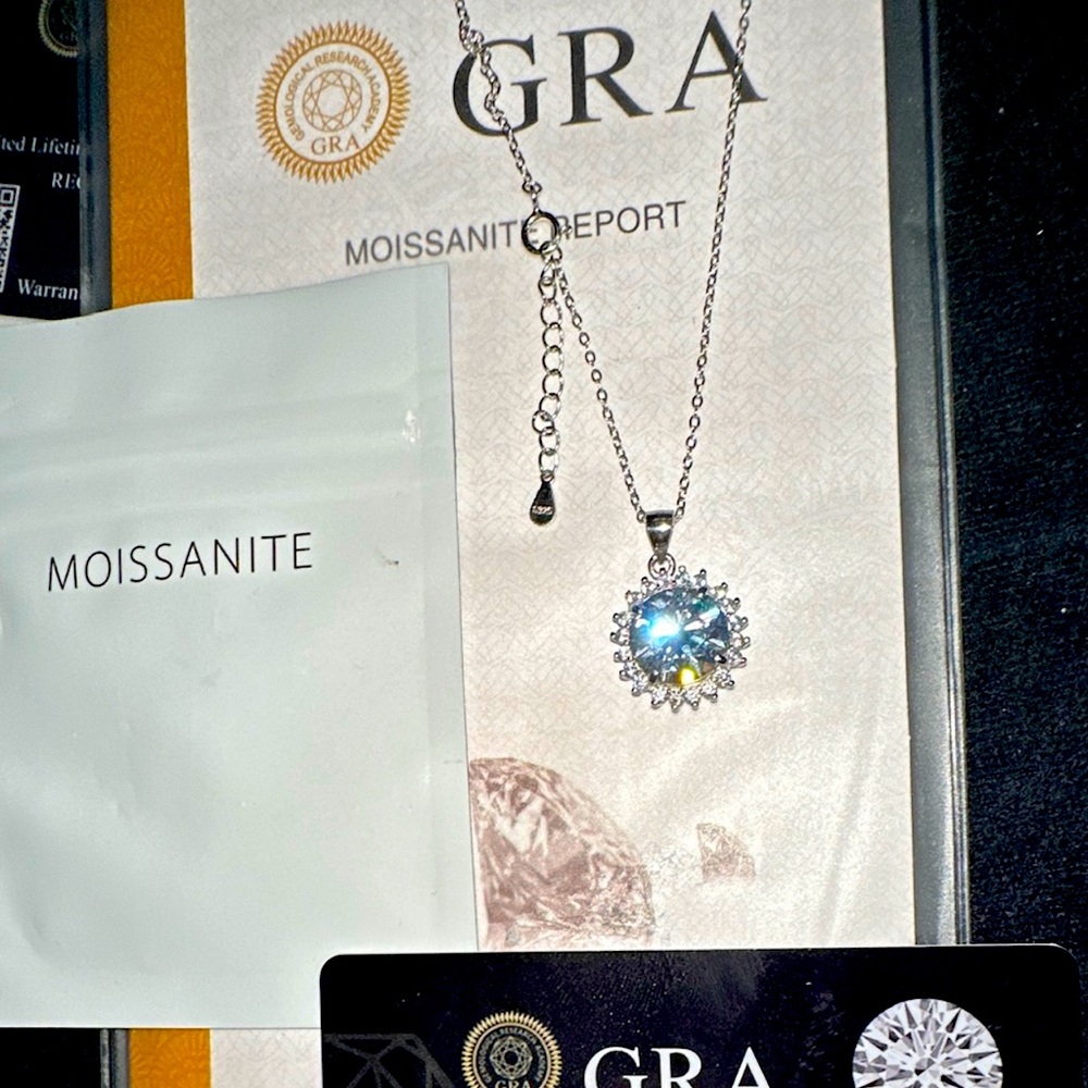Certified 5ct Moissanite Created Diamond Necklace Solid Silver Chain/Pendant 💎